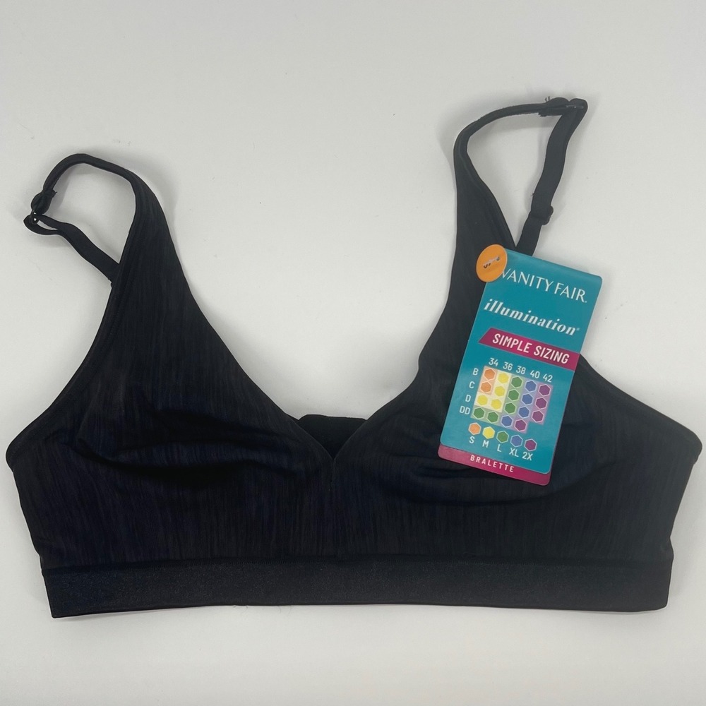 Vanity Fair Illumination Bralette Black Ribbed Wirefree Bra 72108 Size S